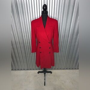 Women’s Linda Allard Ellen Tracy Red 100% Wool Long Pea Coat Size 10